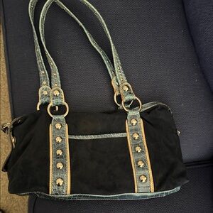 Navy and Teal Studded Shoulder Bag